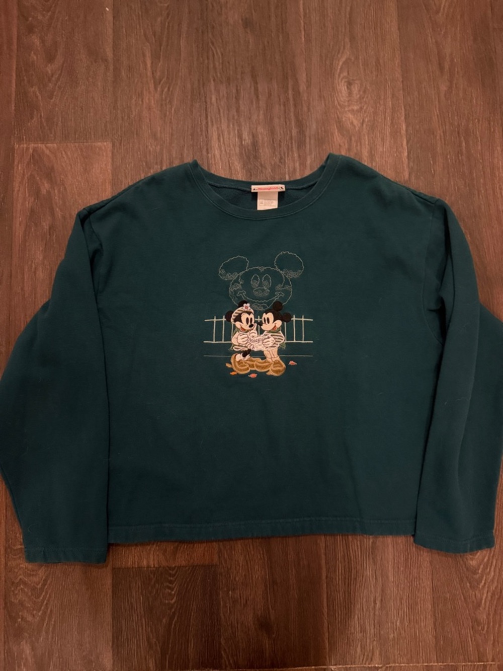 Vintage Disney Teal Long-Sleeve Sweatshirt with Mickey & Minnie embroidery